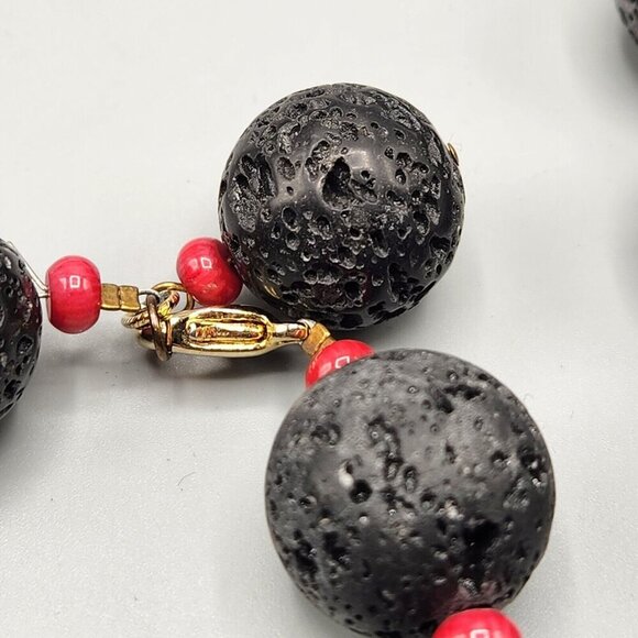 Lava Rock Necklace & Bracelet Set 18" + 3" Red Spacer Beads Lobster Clasp - Picture 5 of 10